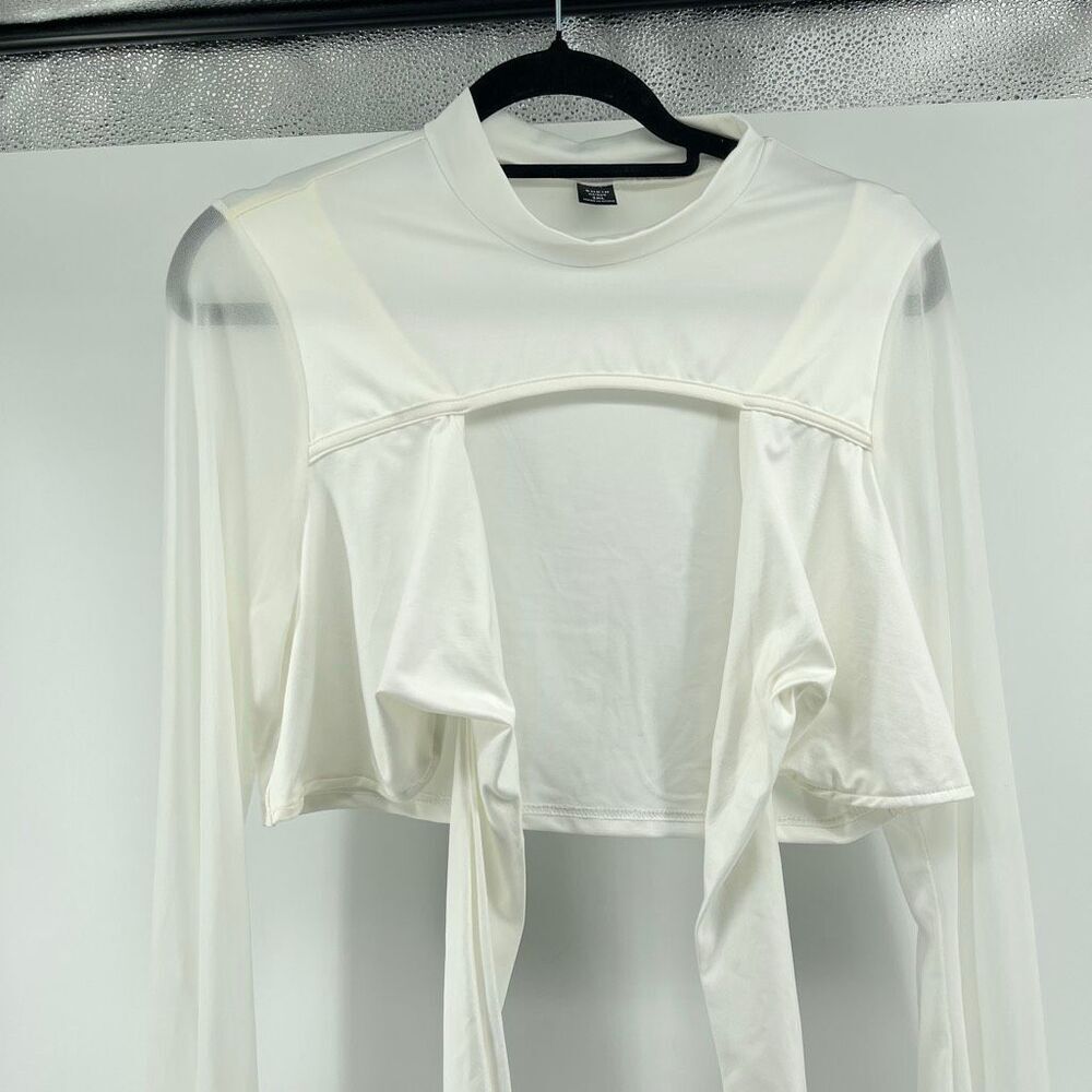 SHEIN Curve White Cut Out Tie Front Top Ruffle Flare Pants Set Size 1XL - Picture 5 of 16